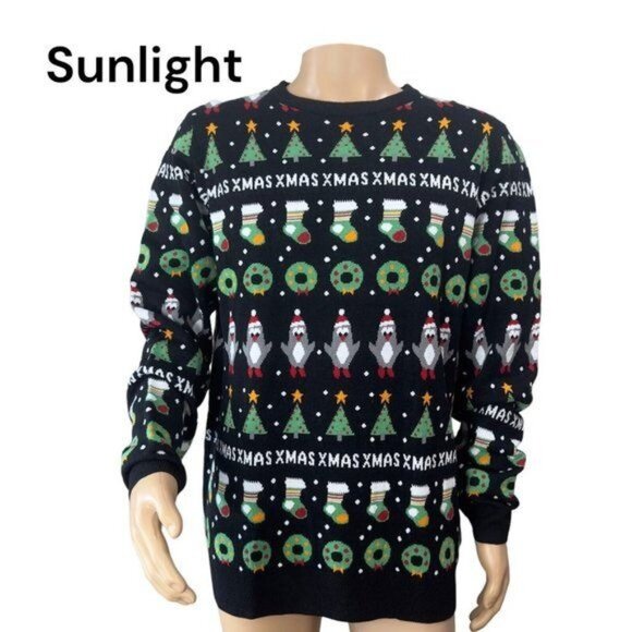 Livergy Mens Black Crew Neck Long Sleeve Ugly Christmas Pullover Sweater SZ L/42 - Picture 1 of 14